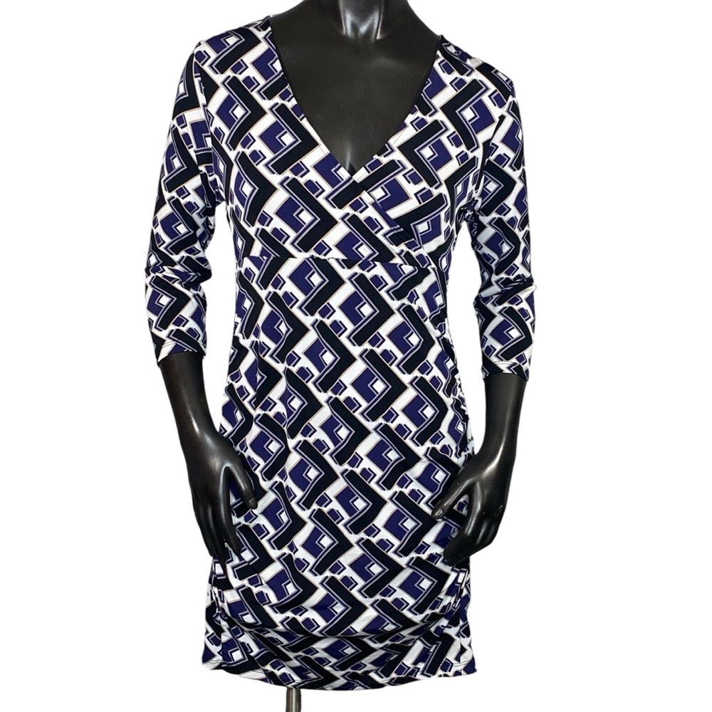 Attention Fitted Casual Dress Knee Length Geometric Pattern Dress Womens SZ SM